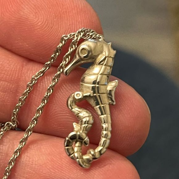 Sterling Silver Seahorse Necklace Chain Pendant Set 20” Rope Chain in EUC - Picture 5 of 6